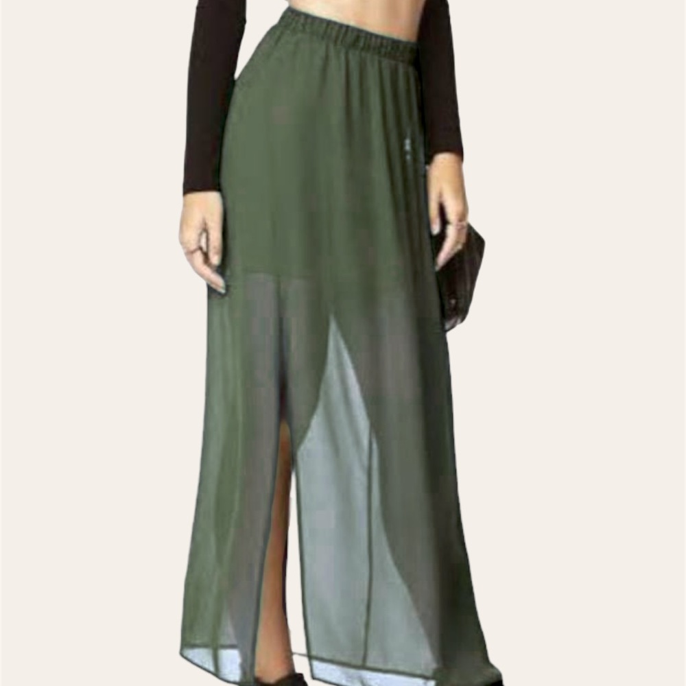 Lily White Sage Green Maxi Skirt